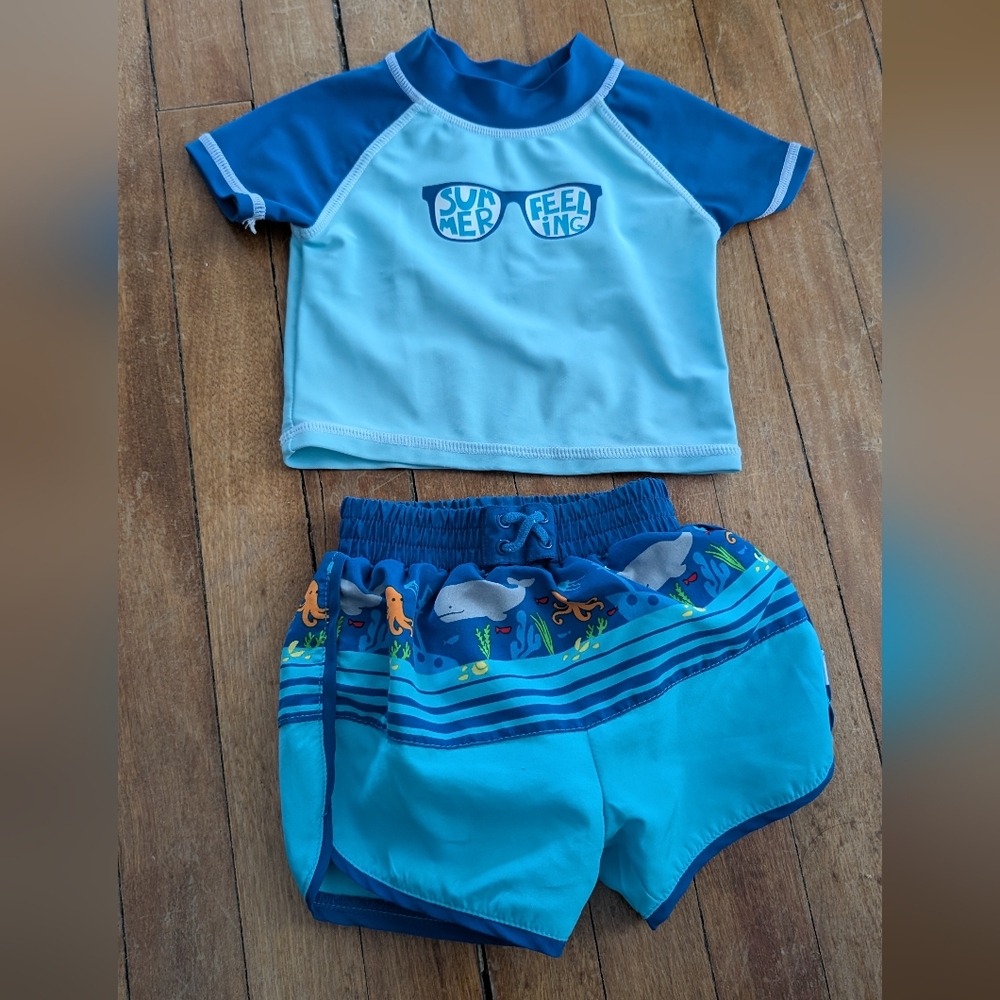 Rash guard and swim shorts